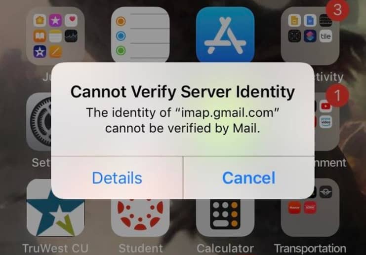 iPhone Cannot Verify Server Identity imap.gmail.com