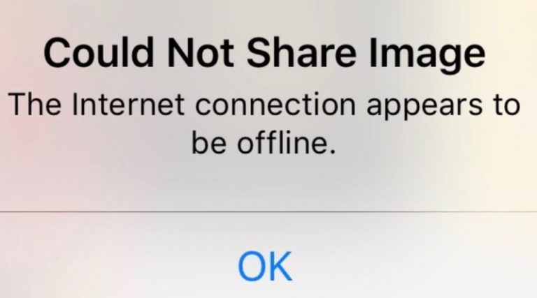 Images Not Working – Could Not Share Image The internet connection appears to be offline