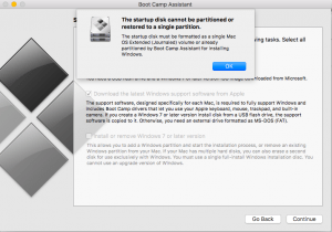 the startup disk cannot be partitioned or restored to a single partition