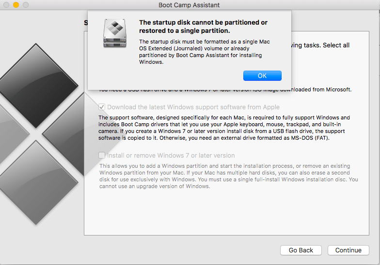 The Startup Disk Cannot Be Partitioned Or Restored To A Single Partition