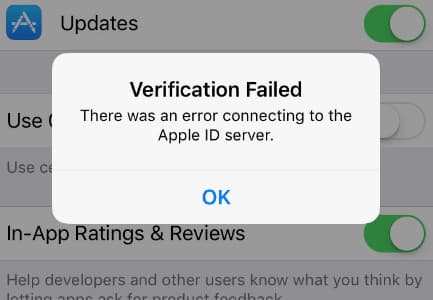 Connecting to Apple ID Server Verification Failed