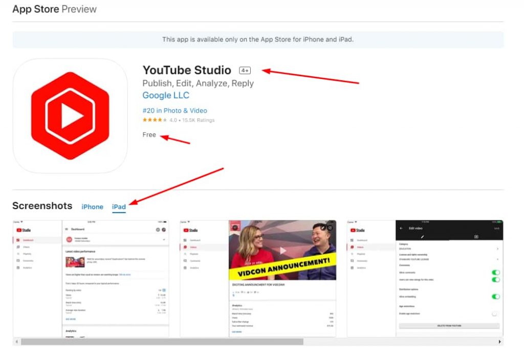 Download YouTube Studio App on iPad